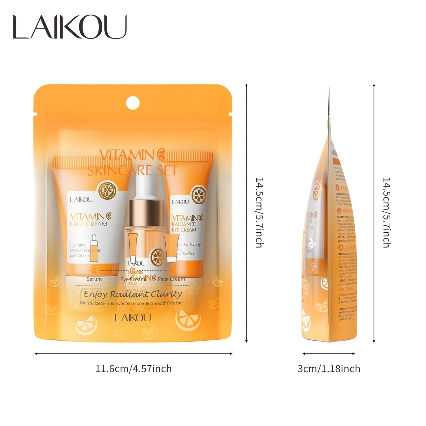 LAIKOU Vitamin C Facial Set (3pcs) – Hydrating, Moisturizing & Brightening