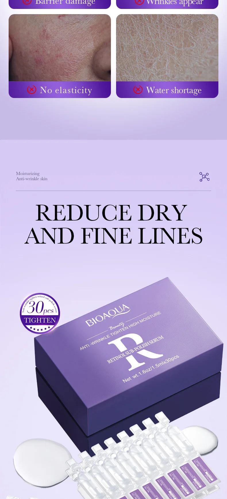 BIOAQUA 30pcs Face Serum – Retinol, Vitamin C & Hyaluronic Acid