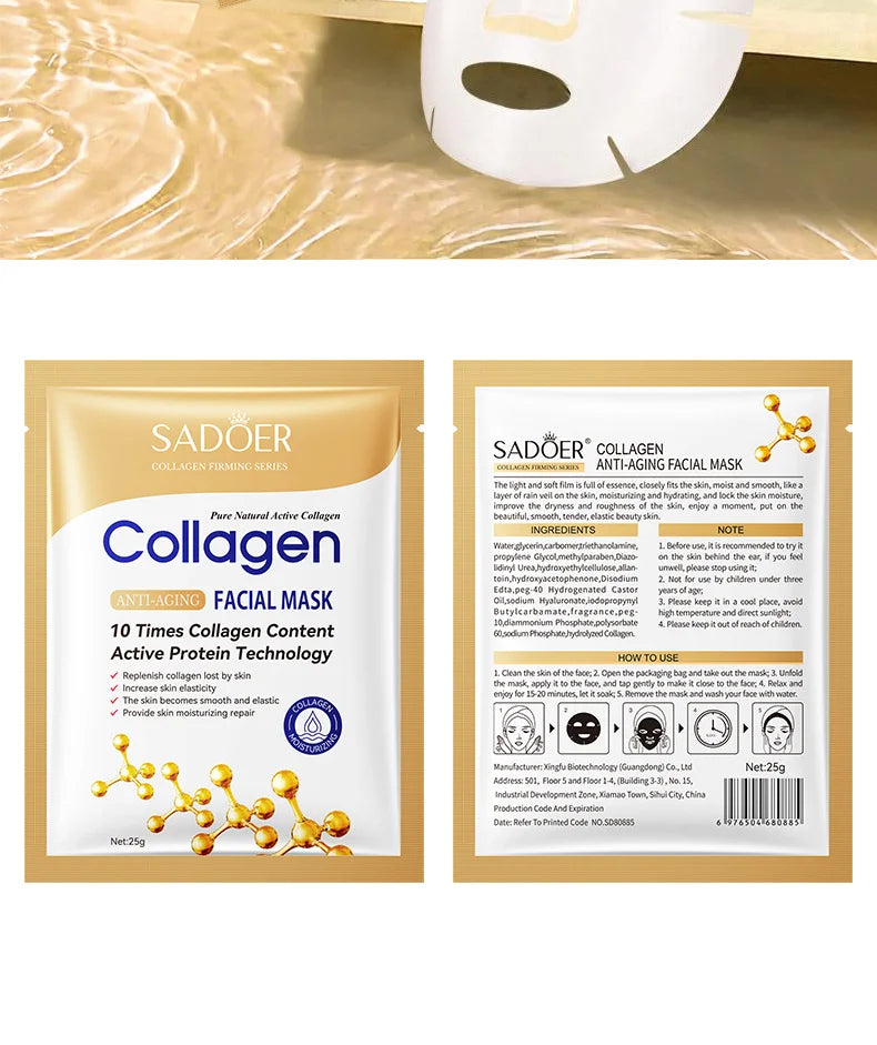 Collagen Facial Mask (10pcs) – Anti-Wrinkle, Moisturizing & Brightening