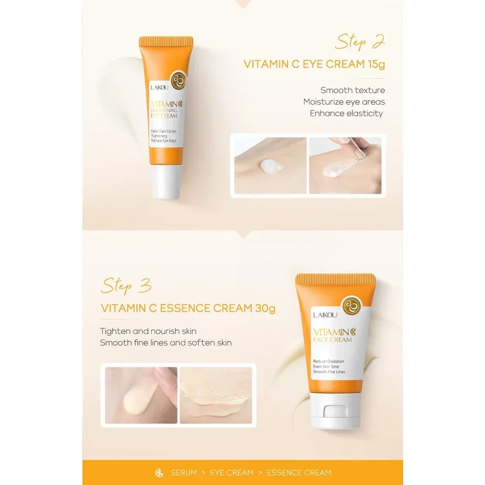 LAIKOU Vitamin C Facial Set (3pcs) – Hydrating, Moisturizing & Brightening