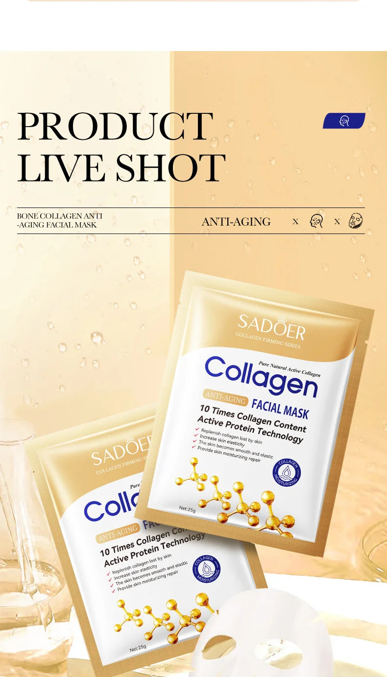 Collagen Facial Mask (10pcs) – Anti-Wrinkle, Moisturizing & Brightening